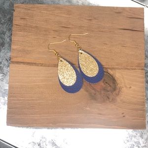 1.5” Tear Drop Faux Leather and Glitter Earrings